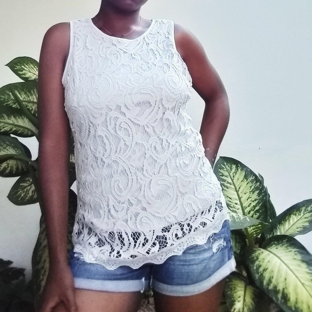 Adrianna Papell Blouse Lace Sleeveless Blue